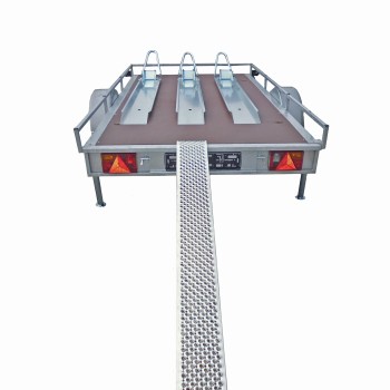 Ensemble 1 x rail de support pour moto avec support de retenue et bascule,  y compris rail de rampe en aluminium-990003507