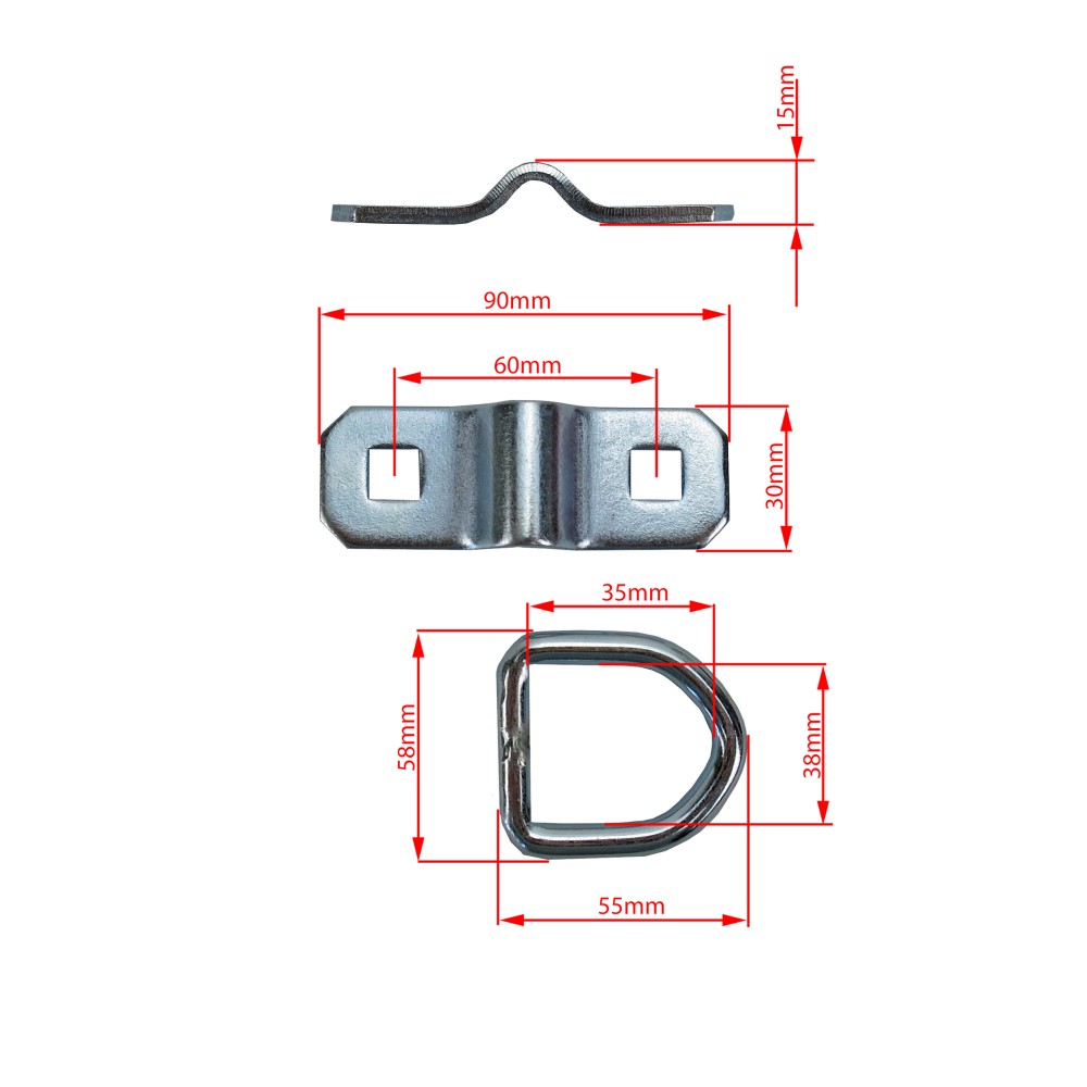 12 x Zurröse 2-teilig 10mm D-Ring, Anhänger Zurrbügel, Ladungssicherung -990014171