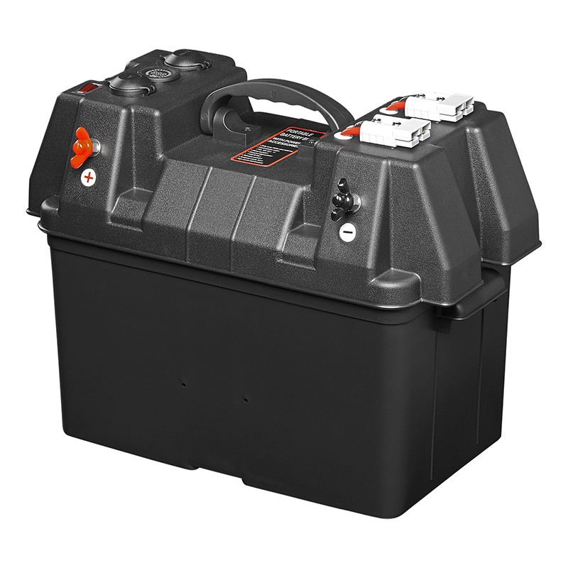 Batteriebox 30 x 20 x 20cm 2x USB - 1x 12V Steckdose - Voltmeter - 2  Steckverbinder für Boot, Camping, Gartenhütte usw.-990011840